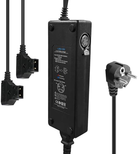 Moman Tap2C Doble Cargador D-Tap con XLR 4 Pines Salida DC, Cargador de batería V-Mount/Gold Mount con 2×Cable D-Tap para Cámara DSLR [DC 16.8V/4A]