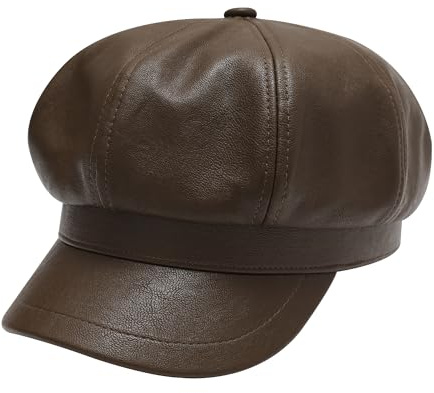 ZLYC Damen PU Leder Ballonmütze Schirmmütze Retro Baskenmützen | Leather Klassisch Kappe für Herbst Winter