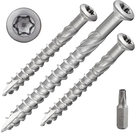 Terrassenschraube mit Senkkopf und TX-Antrieb | gehärteter Edelstahl C1 | inkl. 1 x S2-Bit | Schaftfräser + Cutspitze | unterkopfverstärkt mit Fräsrippen | mit ETA-Zulassung | 5 x 40 mm, 100 Stück