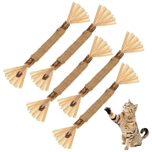 GWAWG 5PCS Matatabi Katzensticks,Katzenminze Sticks für Katzen, Katzensticks Zur Zahnreinigung Matatabi Katze Kauspielzeug,Für ​Katze Zu Spielen, Beißen, Kauen