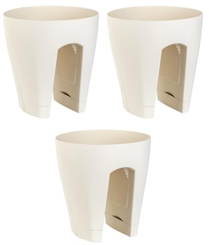 Engelland 3 x Blumentopf für Balkon-Geländer, Farbe: Beige, Blumenkasten, Balkonkiste, 9 Liter, Kunststoff, Außenbereich, B Ø 29 x H 30 cm