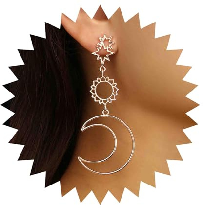 Cimenexe Böhmische Sonne Mond Baumeln Ohrringe Gold Hohl Sunburst Tropfen Ohrringe Große Mondsichel Starburst Ohrstecker Asymmetrische Sonne Mond Ohrringe Schmuck Für Frauen Und Mädchen Geschenke