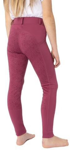 HORZE Kinder Reitleggings DEA, Reithose Mädchen, Gürtelschlaufen, Vollbesatz, Handytasche, Rot, 134/140