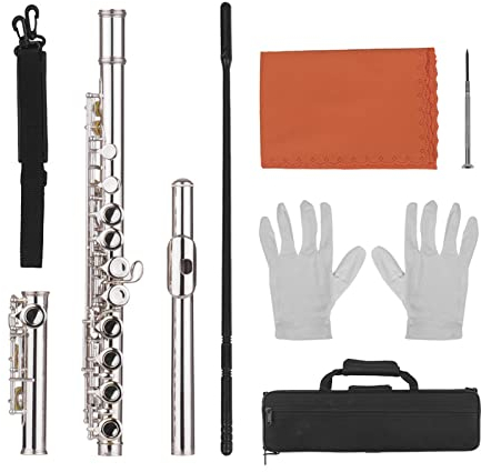 YIWENG 16 Löcher, geschlossenes Loch, Flöte, C-Taste, Flöten, Kupfernickel, Holzblasinstrument mit Reinigungstuch, Stab, Handschuhe, Schraubendreher