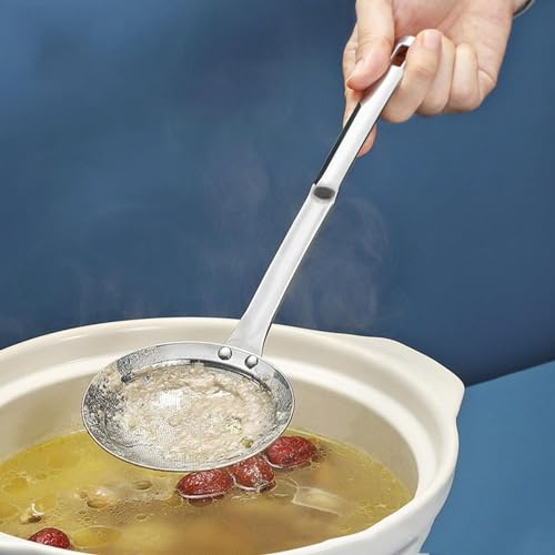 xinxinyu Stainless Steel Ultrafine Mesh Oil Skimmer Strainer Colander Spoon, Stainless Steel Skimmer, Strainer Colander Ladle Spoon Oil Strainer for Kitchen Frying Food
