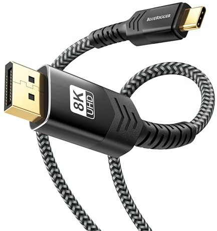 BlueRigger USB C to DisplayPort Cable (10FT, 8K 60Hz, Thunderbolt 4, Type C, Type-C) USB-C to DP Cable Compatible with VR headsets, MacBook Pro/Air, iPad Pro, Galaxy, iMac, Surface Book