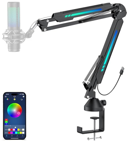 TONOR Gaming Mikrofon Arm mit RGB-Modi & Helligkeit einstellbar per Touch & APP Steuerbar, Mikrofonarm Microphone Boom Arm Ständer Halterung mit hoher Kompatibilität für alle Mikrofone, T20S