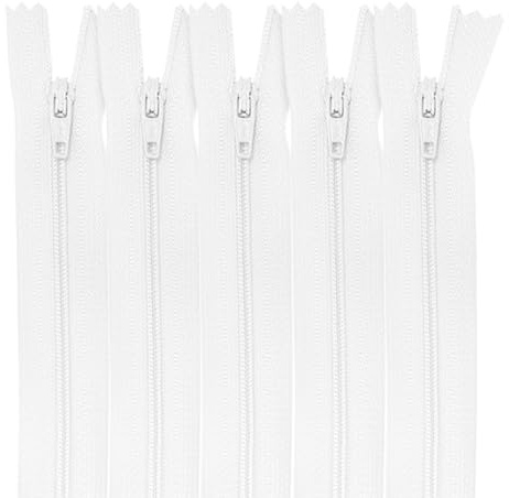 MARARDI [Packung 5] Reißverschlüssen [Weiß] Nylon [25 cm] Nähen und Basteln zum Kleidung Taschen Stoff für Nähmaschine Patchwork Plastik Baumwolle Zipper mit Metallreißverschluss