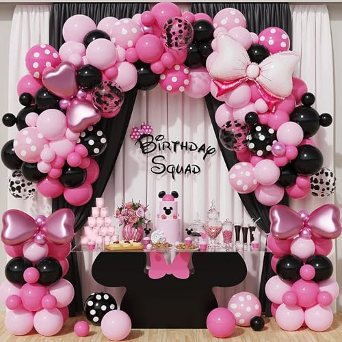 155 Guirnaldas de Globos Rosa y Negro, Látex, Ratón, Colores Pastel, Rosa Claro, Arco de Globos para Niñas, Decoración de Cumpleaños