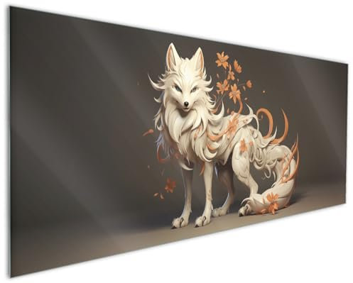 Wallario Küchenrückwand aus Glas 125 x 50 cm, Motiv: Magischer Fuchs mit floralen Details | Spritzschutz abwischbar & pflegeleicht