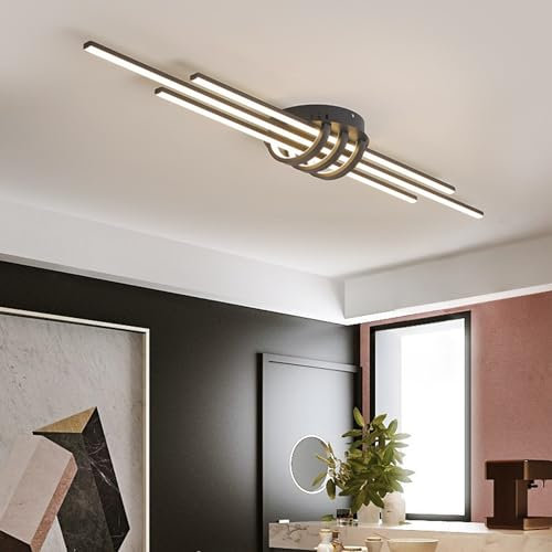 Deliouay Plafonnier LED moderne dimmable chambre plafonnier avec télécommande salle à manger suspension design créatif table à manger éclairage pour cuisine couloir Bureau plafonnier (noir, L110cm)