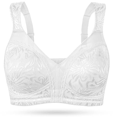 WingsLove Women's Full Cup Minimizer Bra Wide Straps Non-Wired No Padding Bra Comfort Plus Size (White,36D)