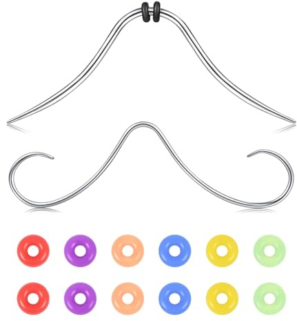 AVYRING Anello per setto baffi, 16 g, in acciaio inox 316 L, con anelli in gomma colorati, per setto nasale, per uomini e donne, Acciaio inossidabile