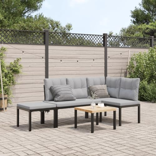 IKAYAA 4-TLG Balkonlounge Alu Gartenlounge Set Gartenmöbel Klein Balkonmöbel Sofagarnitur Balkon Gartenlounge Loungemöbel Alu Ecklounge Gartensofa Balkon Sofa mit Kissen Hellgrau