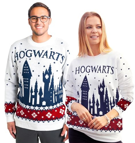 United Labels Harry Potter Hogwarts jultröja, merch för kvinnor och män, vit, tröja, 100 % polyakryl, Vit, XXL plus size