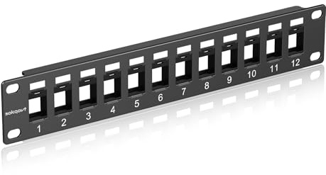 Sokqovt 12-portars tom Keystone-lapppanel med snapin-design, Cat6-nätverkspatch panel 1U 10 tum, rackmontering Ethernet patchpanel (endast för smal nyckelsten)