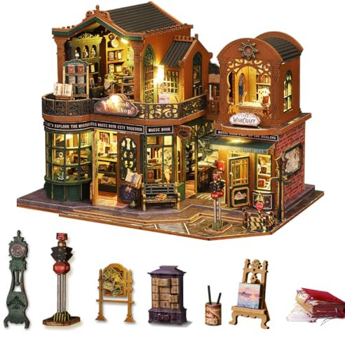 Magisches Puppenhaus DIY Miniatur Haus Kit,Magisches Buch Shop Puzzle Modell Puppenhaus mit Möbeln, 1:24 Maßstab Kreativ Zimmer Kreativ Kind Teen Geburtstag Geschenk