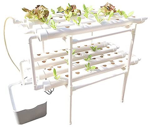 2-Schichten Hydroponische Grow Kit 72-Hole Pflanze Hydroponik Auto Bewässerung mit Pflanzkörbe und Wasserpumpe, für den Anbau von Salat, Raps, Tomaten, Paprika im Haus, Garten, Büro, 98*55*72cm Weiß