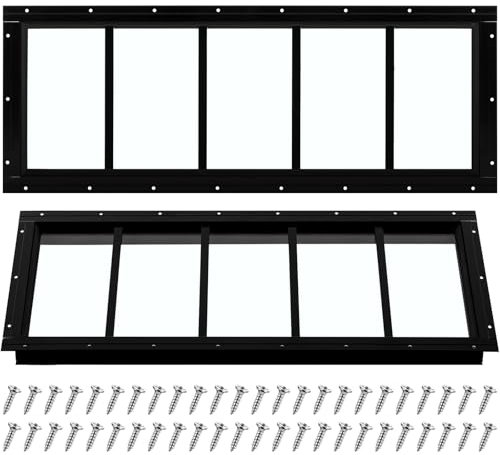 Tandefio 2 Pack 10'' X 29'' Black Basement Garage Door Flush Mount Shed Window with Tempered Glass Household Windows with Srews for Chicken Coop Sheds Barns Playhouse