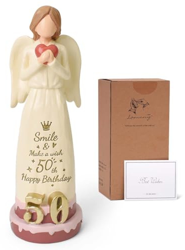 NINNSSOT Geschenke zum 50 Geburtstag Frau, Personalisierte 50. Geburtstag Frau Deko Engel Figur, Geburtstagsgeschenk für Frauen Beste Freundin, Mama, Schwester, Kollegin, Ehefrau | Geschenk für Mutter, Ehefrau, Schwester, geformt, handbemalt, Engelsfigur, Kuchendekoration, Dekoration