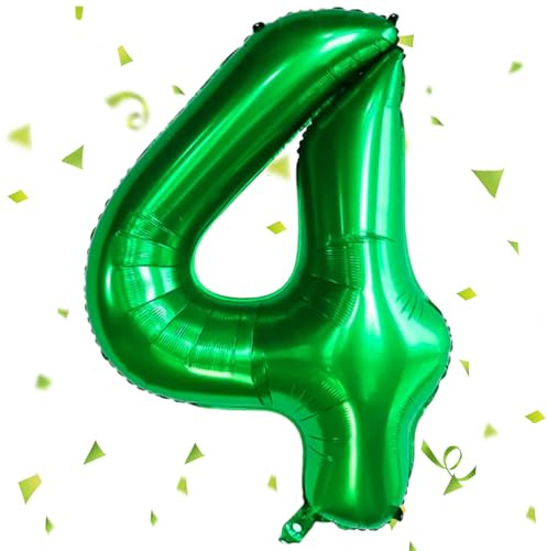 UDRKFOPK Dunkelgrün Luftballon 4, 40 Zoll, 101cm, Helium Ballon, 1 Stück, Selbstdichtend, Wiederverwendbar, PVC, Zahl, Geburtstag, Stroh, Dekoration, Kinder, Mädchen, Junge
