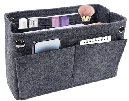 TESSTSY Taschenorganizer Filz 24x8x15 cm, Handtaschen Organizer | Filz Tasche Organizer, Handtasche Organizer, Taschen Innen Organizer, Innentasche für Handtaschen mit Mehreren Fächern (Grau)