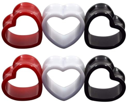 Longbeauty 8mm-22mm Acryl Tunnel Herz Ohrtunnel 6er Set Flesh Tunnel Plugs 3-Farben Schwarz Rot Weiß Fleshtunnels Expander Ohrschmuck Fashion Körperschmuck