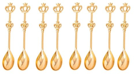Lapyyne 8 Stück Edelstahl-Kaffee-/Kuchenlöffel, Kronen-Kuchenlöffel, Kleiner Teelöffel für EIS, Suppe, Salz, Zucker (Gold), Langlebig