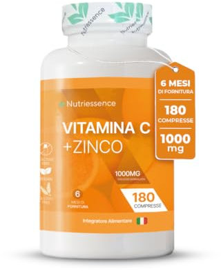 Vitamina C Pura 1000 mg Dosaggio Extra Forte con Zinco|Maxi Scorta 180 Compresse Gastroprotette|6 Mesi di Fornitura|Integratore Difese Immunitarie|Supporto Immunitario Naturale|Senza Glutine Lattosio