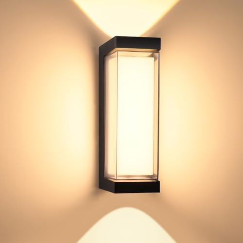 BOYIR LED Aussenlampe Wand 24W, 3000K Wandleuchte Warmweiß, IP65 | Aluminium Außenlampe Innen/Aussen, 3000LM Außenleuchte Schwarz Außenwandleuchte für Balkon Terrasse Eingang