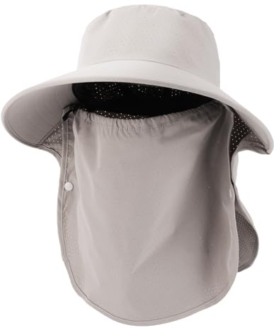 TAGVO Sombrero de Pescador para Hombre Mujer con Máscara Facial de Malla Desmontable, Sombreros para el Sol Transpirable ala Ancha con Protección UV, Sombrero Pesca Plegable para Safari Excursionismo