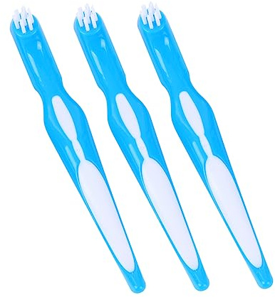 Veemoon Prothesenbürsten aus Kunststoff 3 Stück mit Doppelseitigem Bürstenkopf in Blau zur Effektiven Reinigung und Vorbeugung von Zahnproblemen für Hausgebrauch