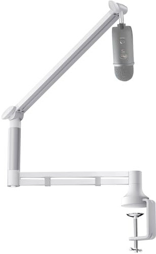 Socodox Brazo Micrófono Soporte Brazo Micrófono Mesa Compatible con Blue Yeti Rode PodMic Abrazadera 7cm 2kg Carga Brazo Mic de Bajo Perfil para Streaming Podcast Home Office Blanco