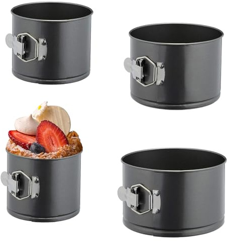 ILVRX Lot de 4 moules à gâteau, ronds, diamètre : 12, 14, 16, 18 cm, avec fond amovible, revêtement anti-adhésif, pour gâteaux au fromage, tartes et quiches