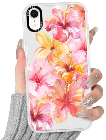 Yoedge Genomskinligt fodral för iPhone XR, Aesthetic Blommor Färgglada Mönster Mönster Mönster För Kvinnor, Silikonfodral Flexibel Baksida PC Stöttåligt Skyddshölje för iPhone XR 6,1 tum, Blomma