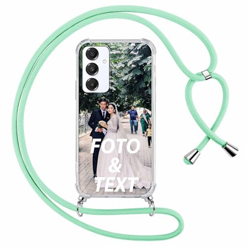 Xylota Personalisierte Handykette Handyhülle für Samsung Galaxy A16 4G/5G mit Band, Personalisiert Hülle mit Selbst Bild Text Foto, Individuelle Design Grün Silikon Schutzhülle für Samsung A16 6,7''
