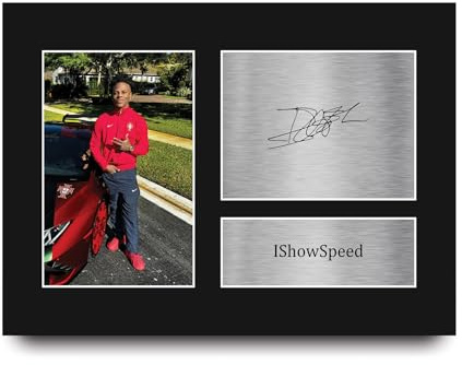HWC Trading Ishowspeed Darren Jason Watkins Jr. Regalos impresos con imagen firmada y autógrafa de un programa de YouTube para fans - A4