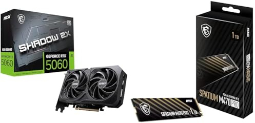 MSI GeForce RTX 5060 8G Shadow 2X OC Carte Graphique GDDR7, PCIe 5.0, HDMI 2.1b, DP 2.1b SPATIUM M470 Pro SSD 1TB - SSD Interne PCIe 4.0 NVMe M.2, 6000MB/s en Lecture & 4500MB/s en écriture