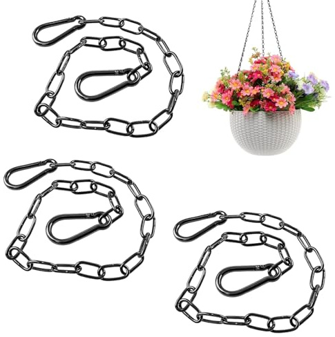 Metallkette Edelstahlkette 3 Stück Mit Karabinerhaken, 60cm Länge × 3mm Stärke, 40 Kg Belastbarkeit, Rostfreie Gliederkette Für Zauntore, Gartentore, Haustierkäfige (Schwarz)