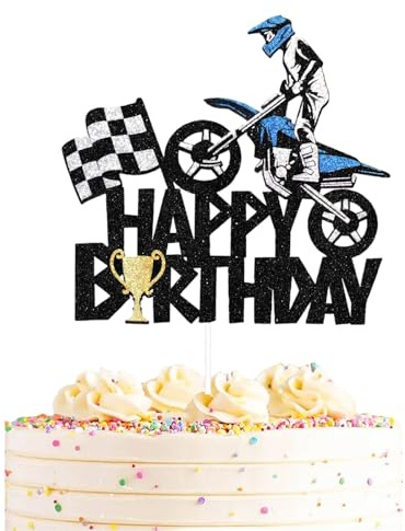 Auroriel Motorrad Felice Compleanno Cucchiaino Stralcio Glitter Compleanno Party Supplies Kuchen Cupcake Deko Motocross Dirt Bike Rennsport Tortendekoration Ragazzi Uomi