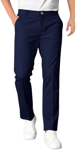 Haloumoning Boys Dress Pants Elastic Waist Straight Leg, Navy Blue