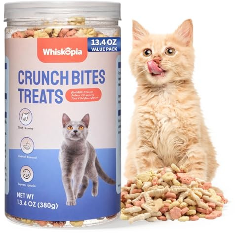 Whiskopia 13.4 OZ Catnip Cat Treats for Indoor Cats, Mixed Flavor Biscuits with Salmon Shrimp Tuna Cat Grass, Hairball Control & Dental Care Kitten Snacks Crunchy Training Bites for Teeth Cleaning