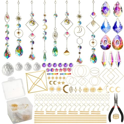 MOPLA 400 Stück Sonnenfänger Kristall Bastelset, DIY Suncatcher Kristall Windspiel mit Regenbogenprisma, Fensterdeko Hängend Kristalle für Garten Outdoor Zuhause, Lichtfänger Basteln Set