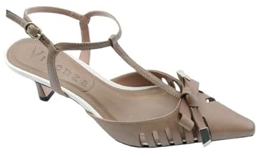 Generico Sandali da Donna con Tacco a Spillo, T-Strap, Punta Quadrata, Taupe con Dettagli Intrecciati e Fibbia color cuoio scuro numero 39
