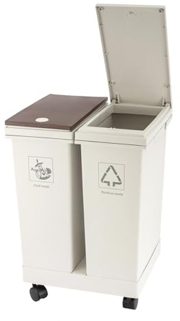 SUNNYNEST Double Compartment Recycling Bin with Lids & Wheels, 40L Detachable Double Kitchen Bin for Dry & Wet Waste Separation, Press-Open Rubbish Bin for Kitchen, Bathroom, Living Room, Office