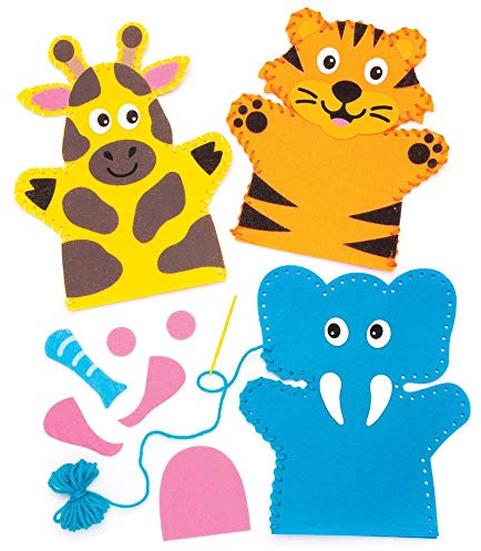 Baker Ross AW642 Jungle Animal Hand Puppet Sewing Kits (Pack of 4)