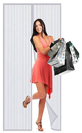 WISKEO Magnet Fliegengitter TüR Terrassentür Insektenschutz, Fliegenvorhang Klebemontage Ohne Bohren, Moskitonetz Magnetischer, Full Frame, Balkontür Terrassentür - Weiß 100x210cm