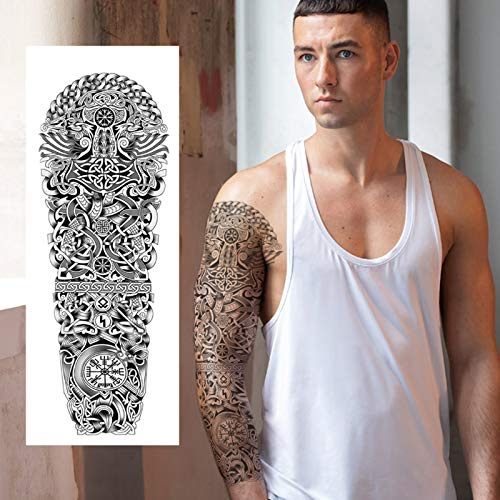 Aztec Polynesian Temporary Tattoo Sleeve Transfer - Full Arm Tribal Waterproof Fake Tattoo Sticker for Men Women - By Delusion Tattoos