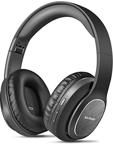 WorWoder 80Hrs Wireless Over Ear Headphones, Bluetooth 5.0 Wireless & Wired Mode, HiFi Stereo Sound with Mic, Lightweight Headset with Deep Bass for Work Travel Online Class (BLACK)