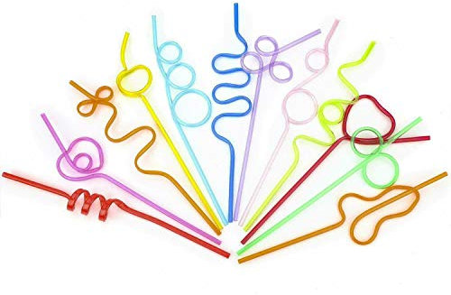 Pack of 6 Coloured Plastic Reusable Silly Straws Bendy, Curly Cocktail Party Kids Straws by Bayan Online